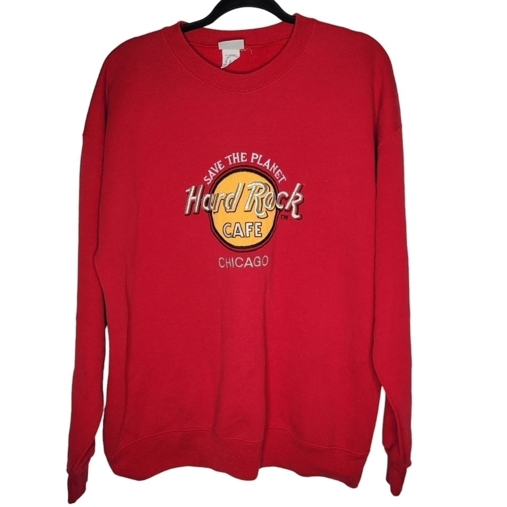Vintage 90s Hard Rock Cafe Save The Planet Chicago Crewneck Sweatshirt in Red
